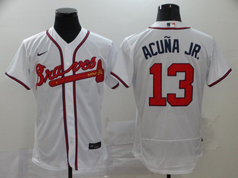 Men Atlanta Braves #13 Acuna jr White Elite Nike Elite MLB Jerseys->new york mets->MLB Jersey